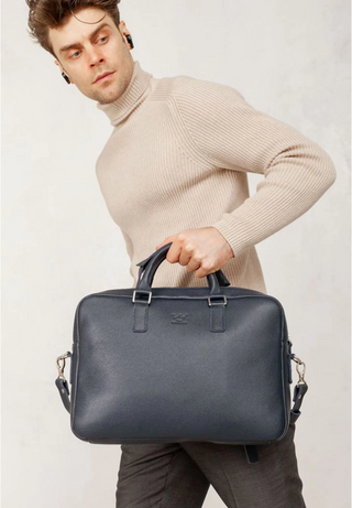 leather briefcase elegant business bag adjustable shoulder strap set view