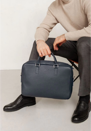 leather briefcase elegant business bag adjustable shoulder strap studio view