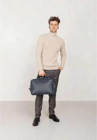leather briefcase elegant business bag adjustable shoulder strap wide view