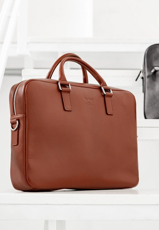 leather briefcase elegant business bag adjustable shoulder strap natural view