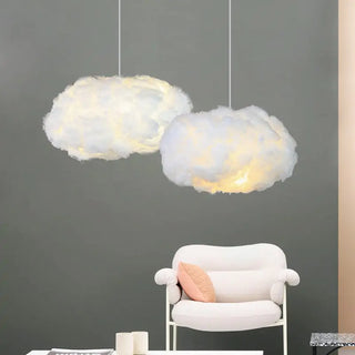 White cotton cloud pendant close-up — soft LED nursery ceiling lamp