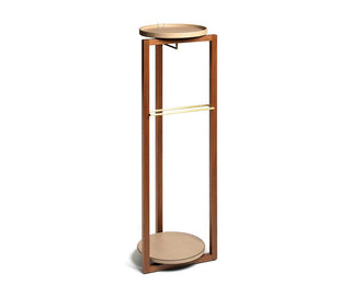 valet stand walnut wood furniture leather tray brass finish bedroom front view
