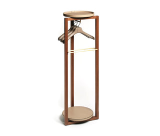 valet stand walnut wood furniture leather tray brass finish bedroom close-up