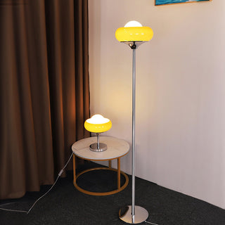 Vintage Bauhaus floor lamp side — iron glass warm