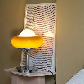 Vintage Bauhaus lamp side — glass shade iron warm