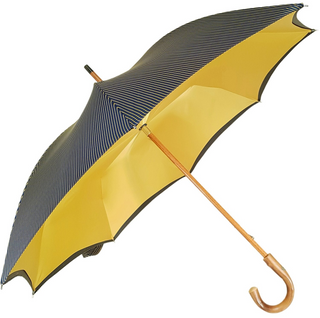 Men's striped double cloth chestnut wood handle handmade Italian umbrella side view