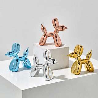 balloon dog sculpture contemporary art porcelain dog statue chromatic coating angle view